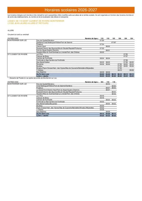 Image du document horaires scolaires 2026-2027 lycée Jean-Jaurès